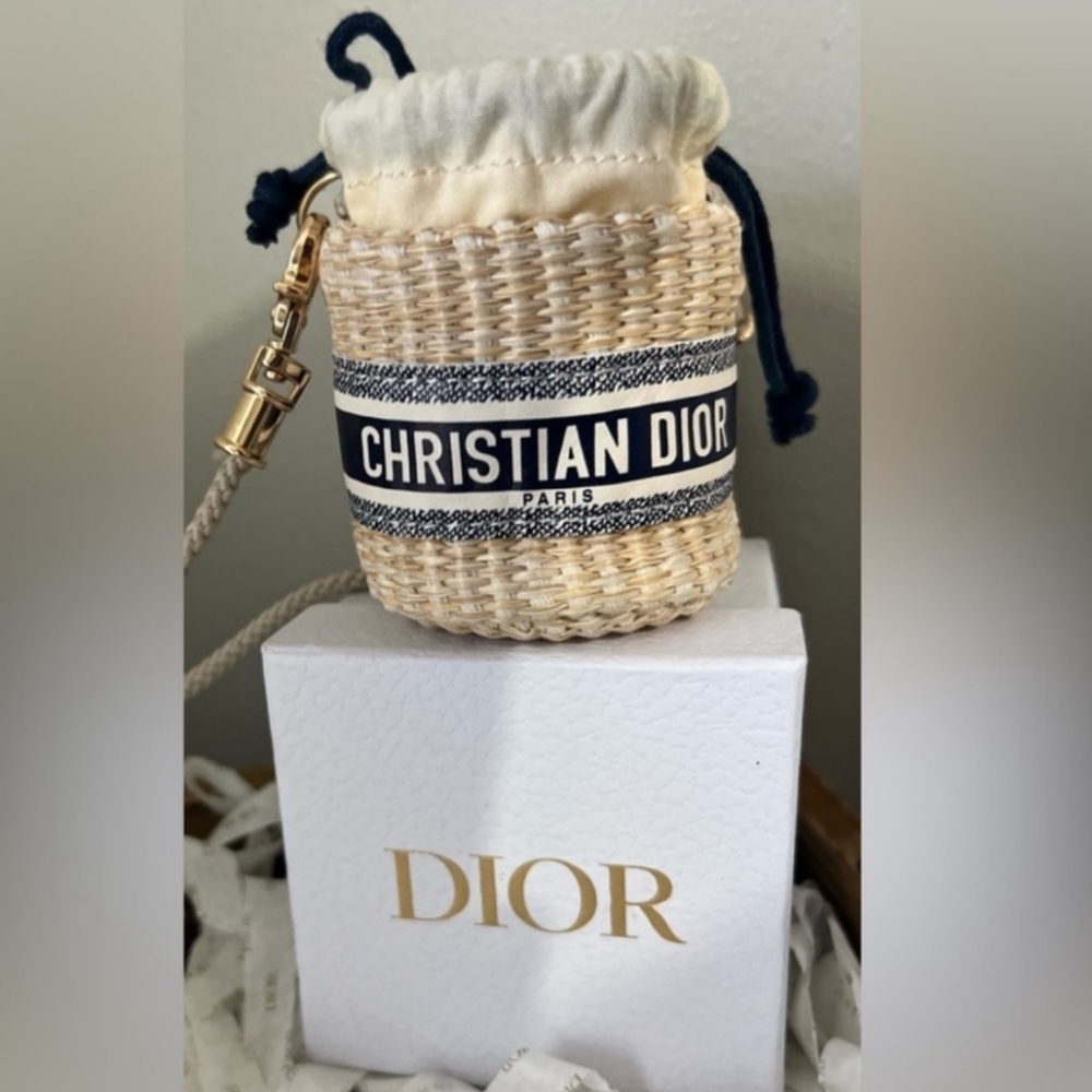 DIOR Mini Bucket Straw Crossbody Bag